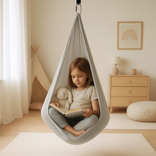 Kids Hanging Pod Chair for Sensory Play & Relaxation – Stretchy Fabric Cocoon for Indoor Use | Thomler