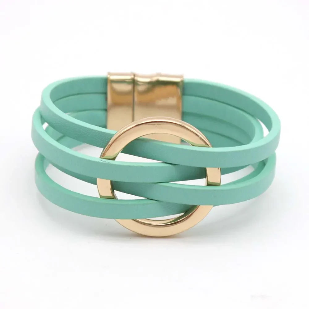 Layered Leather Wrap Bracelet with Magnetic Clasp – Geometric Accent Cuff for Women & Men | Thomler
