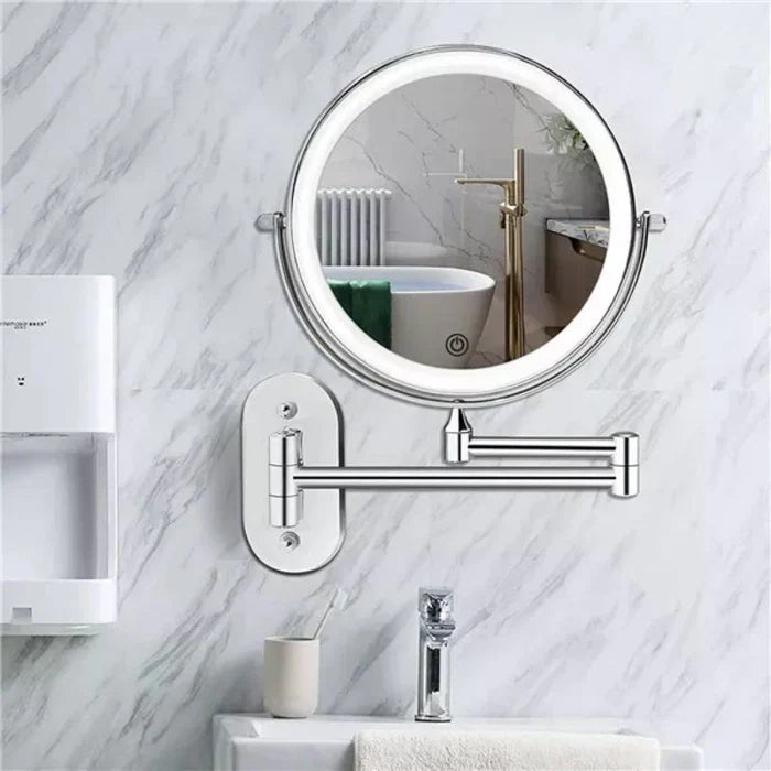 Wall Mounted Makeup Mirror Stainless Steel 20.0 cm LED Bathroom Magnifying Touch Control Rechargeable Vanity Grooming Mirror | Thomler