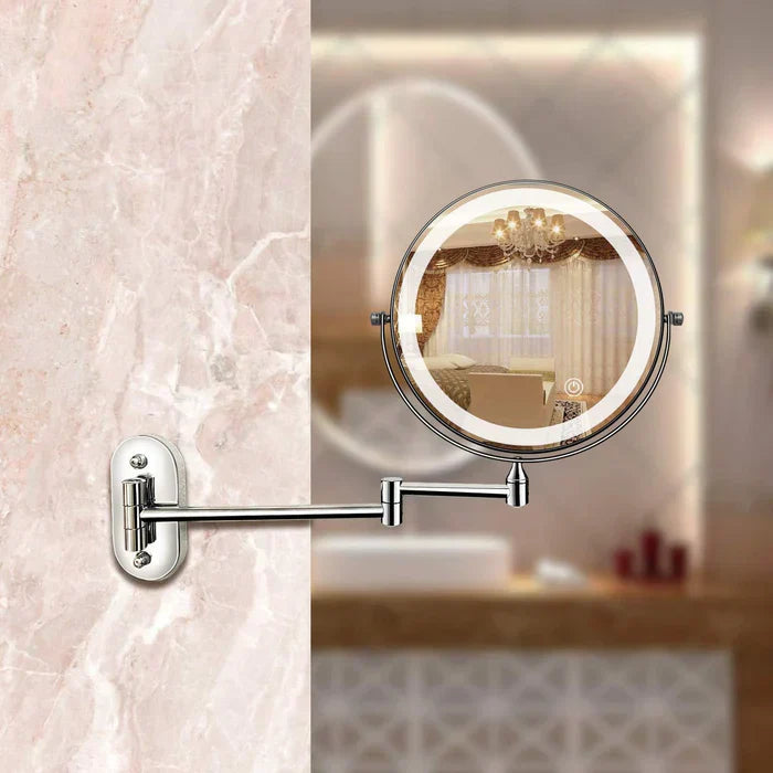 Wall Mounted Makeup Mirror Stainless Steel 20.0 cm LED Bathroom Magnifying Touch Control Rechargeable Vanity Grooming Mirror | Thomler