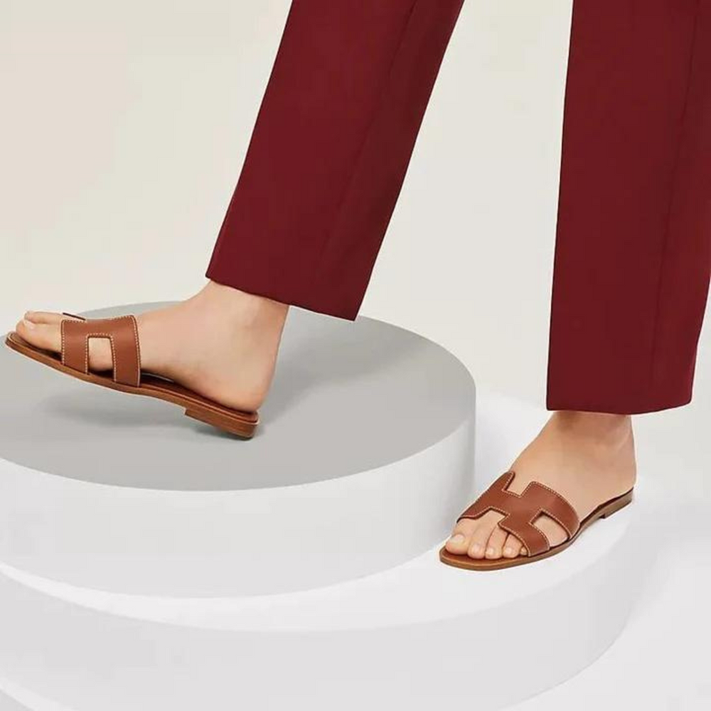 Women's Slip-On Sandals Flat Synthetic Leather Slide Slippers White Black Brown Pink Gold for Summer Beach Casual Everyday | Thomler