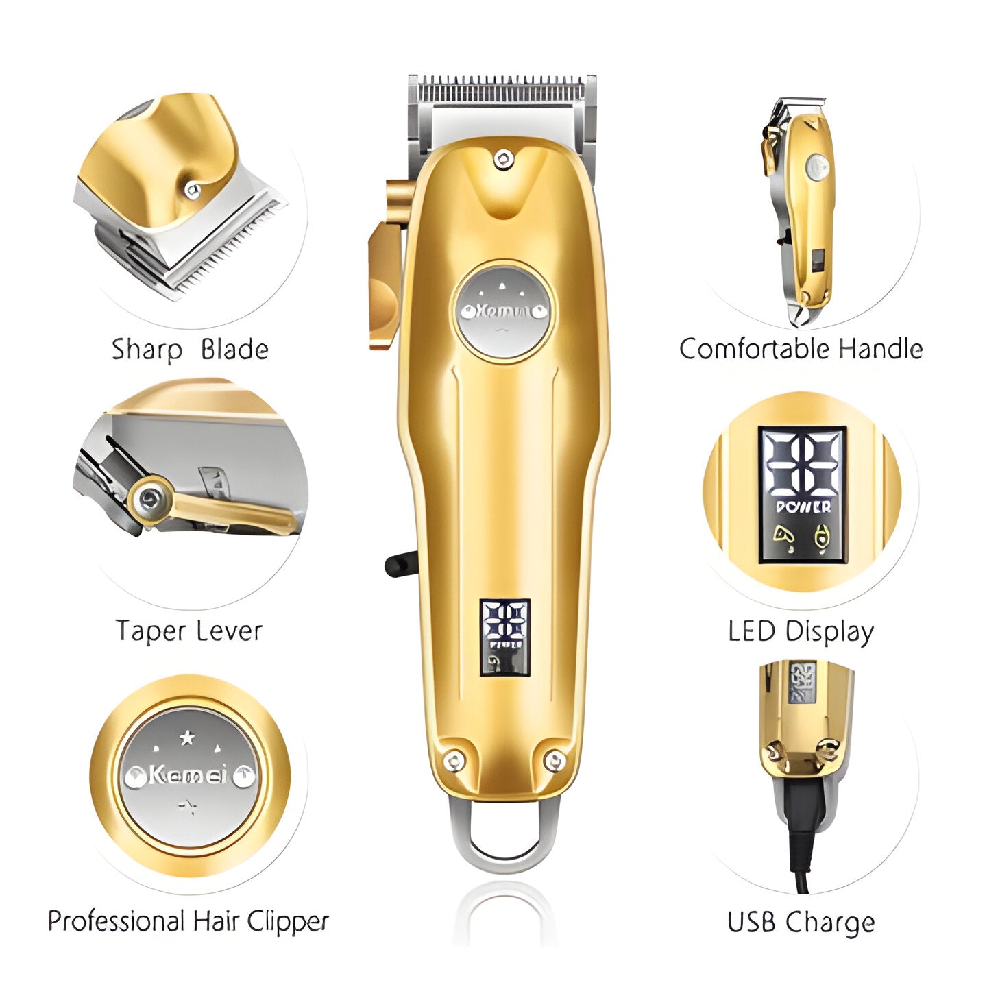 Metal Cordless Hair Trimmer Set with T-Blade Outliner & Foil Shaver for Men – Rechargeable Clippers with Adjustable Lever & 4 Guide Combs fo | Thomler