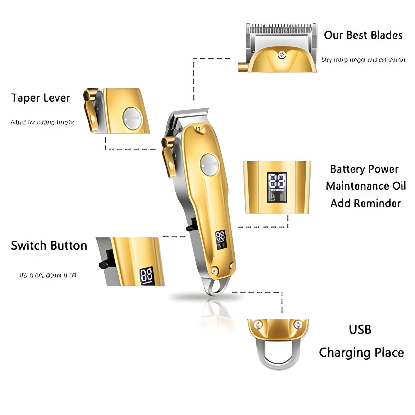 Metal Cordless Hair Trimmer Set with T-Blade Outliner & Foil Shaver for Men – Rechargeable Clippers with Adjustable Lever & 4 Guide Combs fo | Thomler