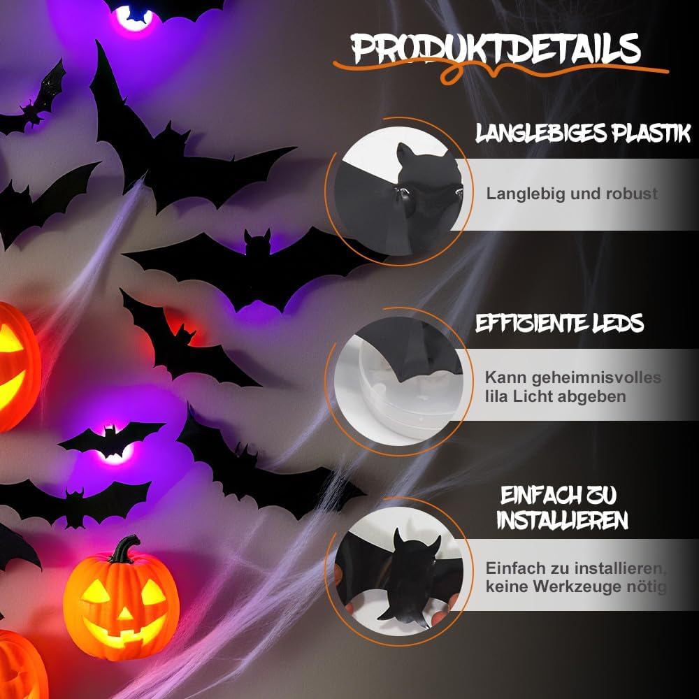 Glowing Halloween Figures – 104-Piece Flying Creatures & Spirits Wall Display Kit for Spooky Home Decorating, 3D Adhesive Décor with | Thomler