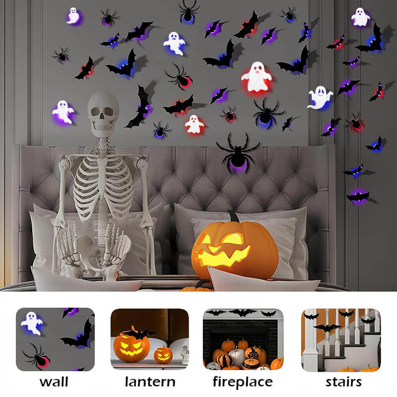 Glowing Halloween Figures – 104-Piece Flying Creatures & Spirits Wall Display Kit for Spooky Home Decorating, 3D Adhesive Décor with | Thomler