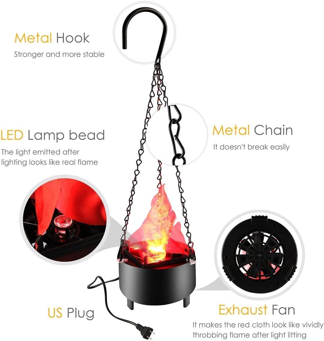 Animated Flicker Fire Pendant for Halloween Spooky Decor and Party Ambiance with LED Flame Effect | Thomler