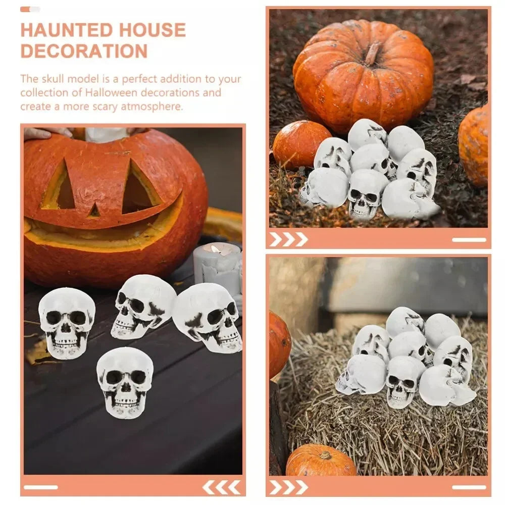 Set of 10 Miniature Bone-White Skull Figurines for Halloween Tables, Mantels & Party Centerpieces | Thomler