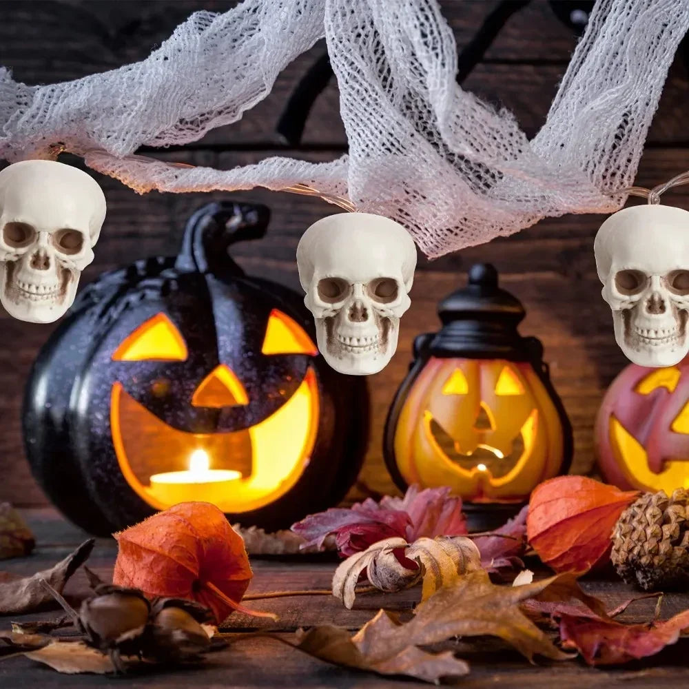 Set of 10 Miniature Bone-White Skull Figurines for Halloween Tables, Mantels & Party Centerpieces | Thomler
