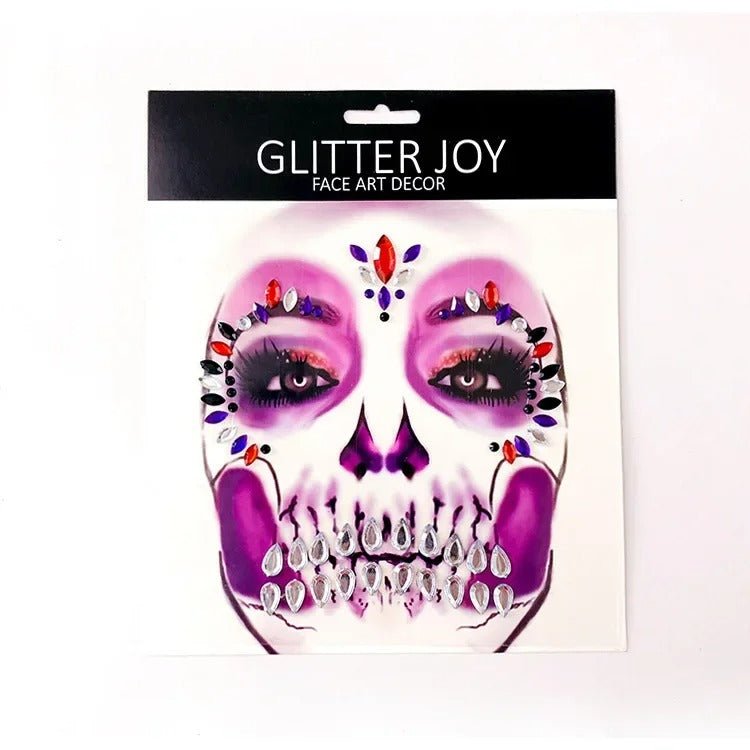 Stick-On Costume Jewels – Complete Scary Face Kit with Skull & Skeleton Designs for Halloween | Thomler