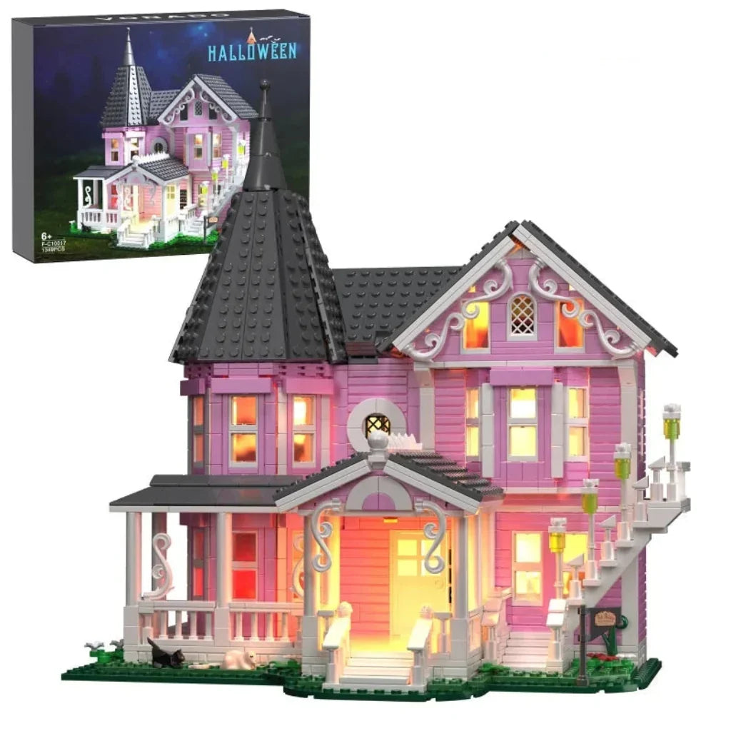 Spooky Mansion Construction Kit with Built-In Lights – 1,349 Bricks for Halloween Displays & Creative Building Fun | Thomler