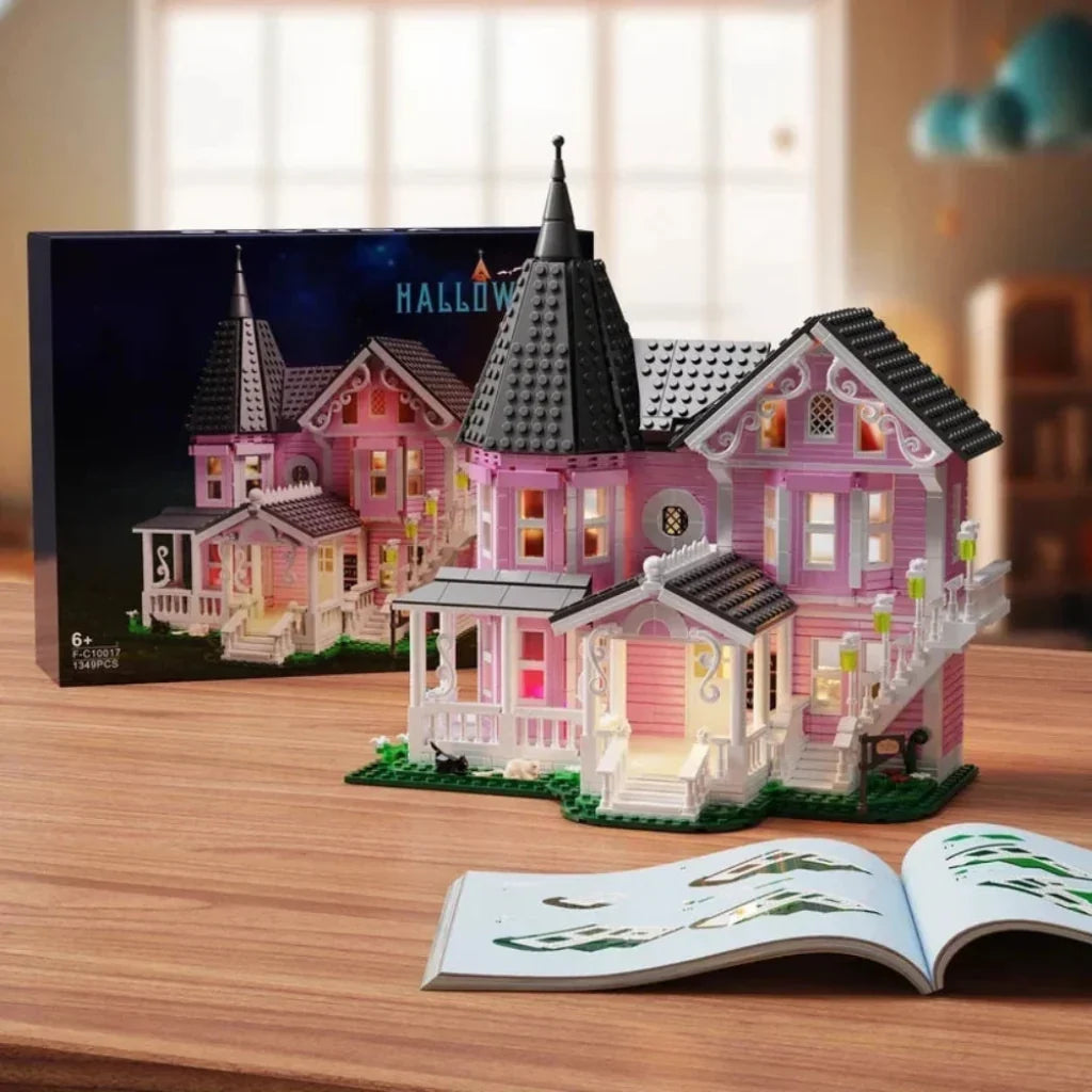 Spooky Mansion Construction Kit with Built-In Lights – 1,349 Bricks for Halloween Displays & Creative Building Fun | Thomler