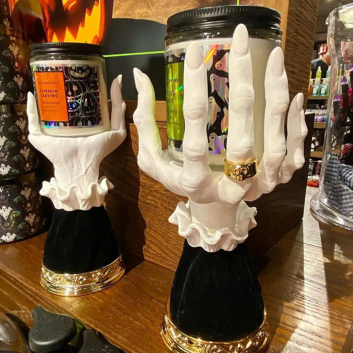 Creepy Witches' Claw Candlestick Holder for Gothic Halloween Decorating, Spooky Resin Hand Taper Candle Stand Display, Horror Party Table | Thomler