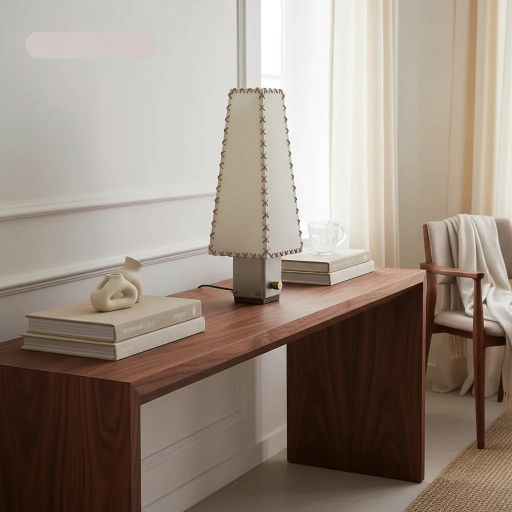 Table Lamp Parchment Shade 19.7 in Warm White Bedroom Living Room Japandi Minimalist Bedside Lighting | Thomler