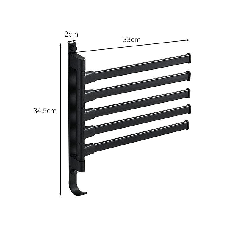 Towel Rack Metal 34.5 cm Black 5 Arm Swivel Bathroom Wall Holder Space Saving Drying Organiser | Thomler