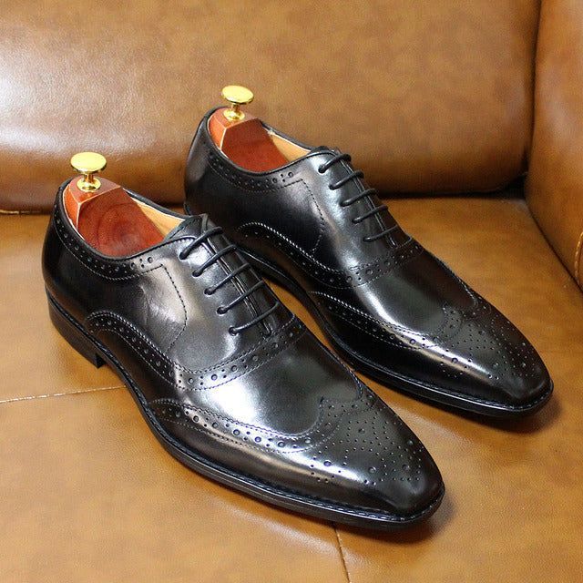Men's Wingtip Brogue Oxford Dress Shoes in Cowhide Leather with Sheepskin Lining for Office, Business & Formal Wear | Thomler