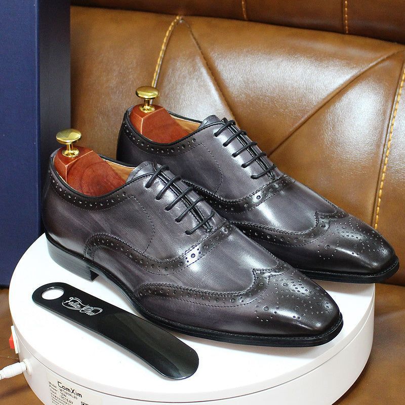 Men's Wingtip Brogue Oxford Dress Shoes in Cowhide Leather with Sheepskin Lining for Office, Business & Formal Wear | Thomler