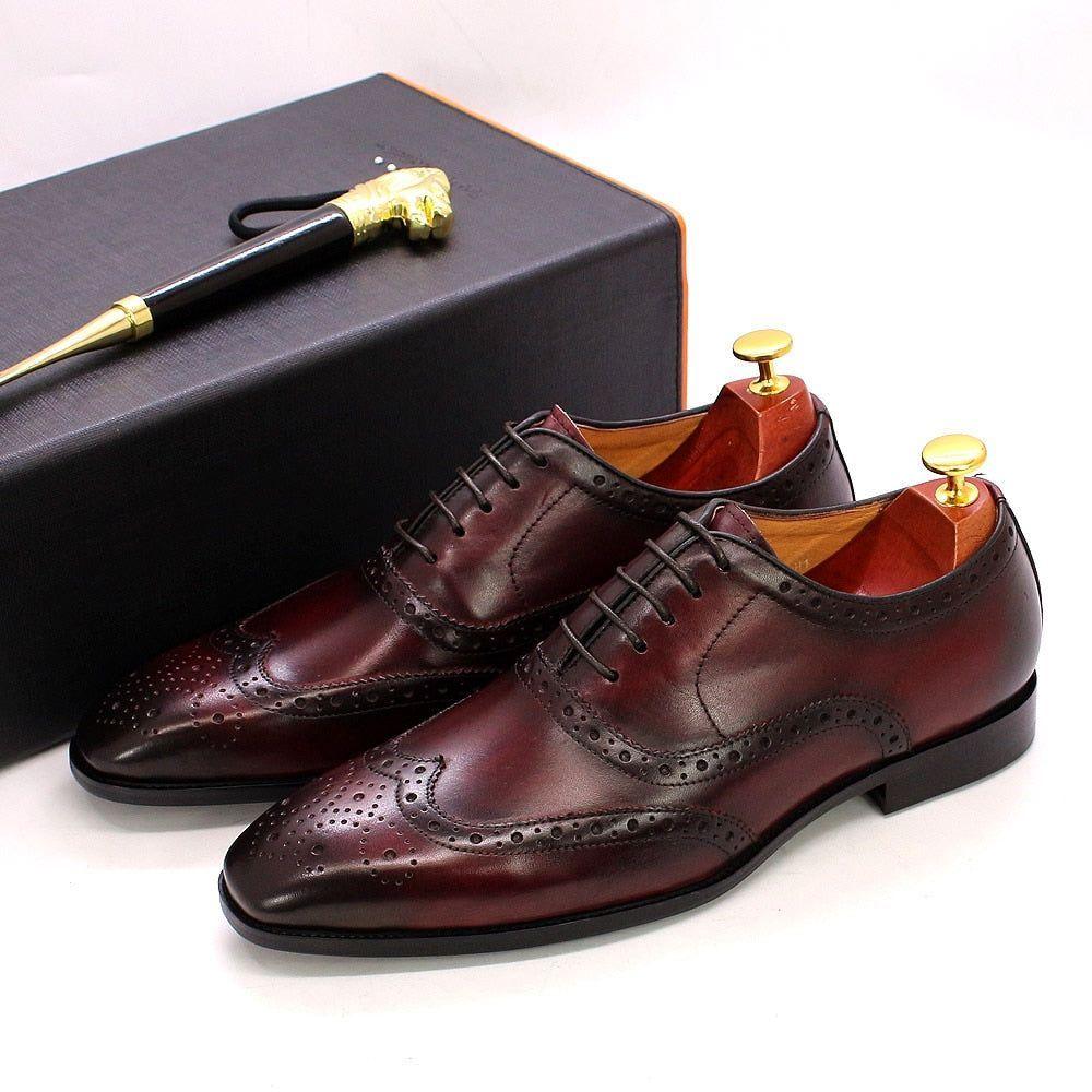 Men's Wingtip Brogue Oxford Dress Shoes in Cowhide Leather with Sheepskin Lining for Office, Business & Formal Wear | Thomler