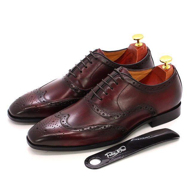 Men's Wingtip Brogue Oxford Dress Shoes in Cowhide Leather with Sheepskin Lining for Office, Business & Formal Wear | Thomler