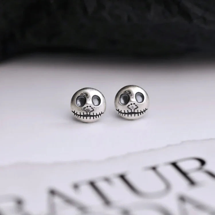 Gothic Skull Earrings with Pumpkin Design in Authentic Sterling Silver for Halloween & Everyday Edgy Style | Thomler