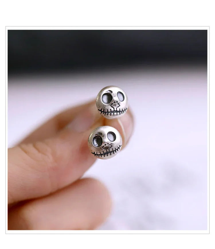 Gothic Skull Earrings with Pumpkin Design in Authentic Sterling Silver for Halloween & Everyday Edgy Style | Thomler