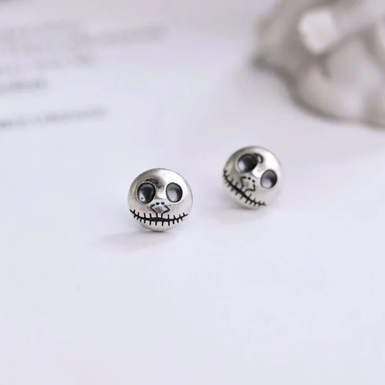 Gothic Skull Earrings with Pumpkin Design in Authentic Sterling Silver for Halloween & Everyday Edgy Style | Thomler