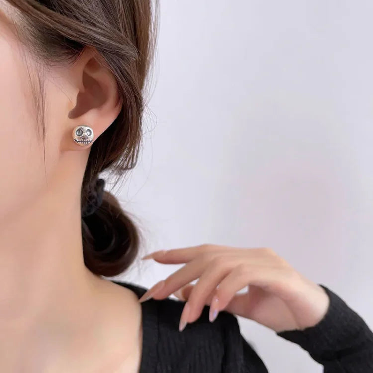 Gothic Skull Earrings with Pumpkin Design in Authentic Sterling Silver for Halloween & Everyday Edgy Style | Thomler