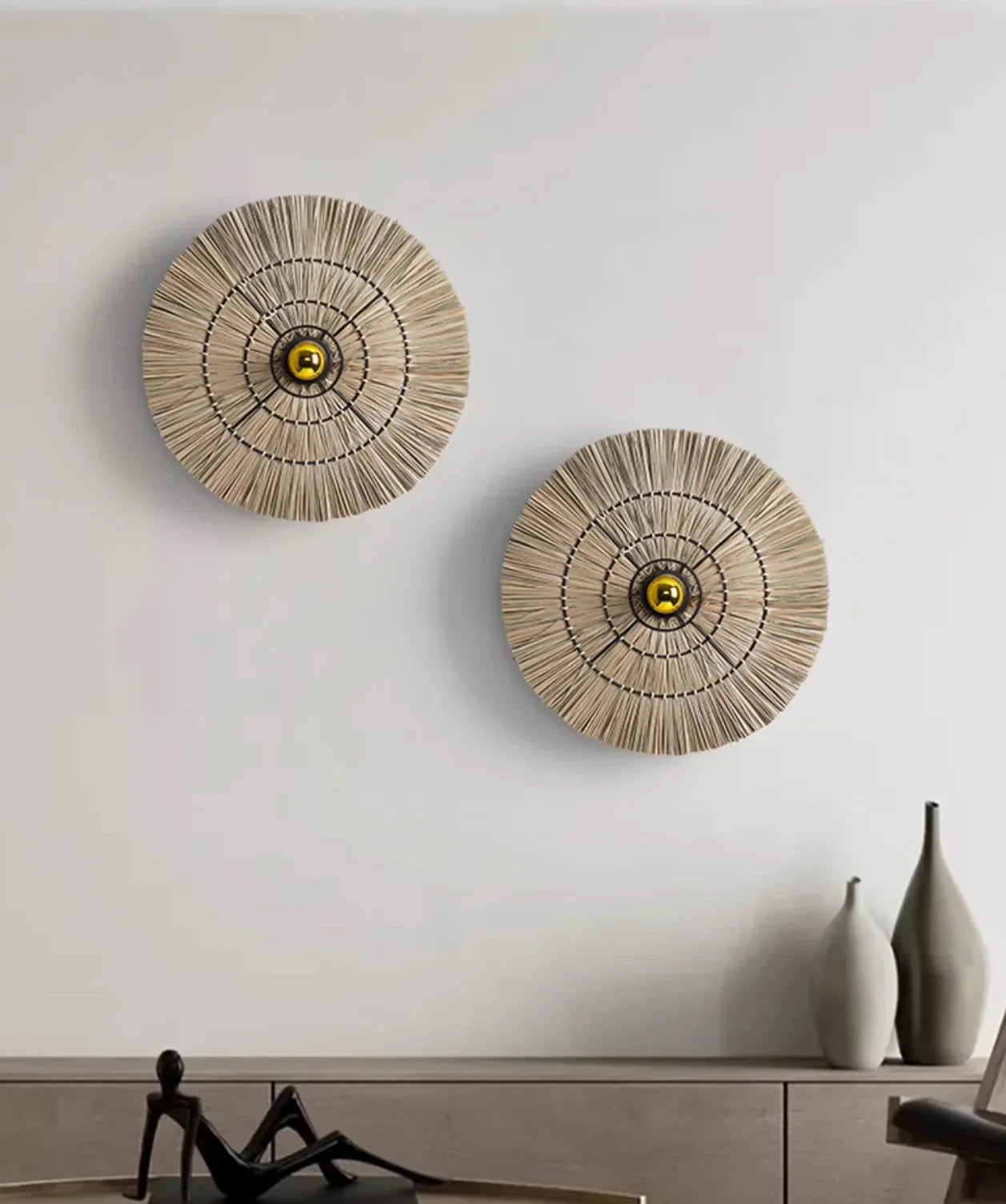 Wall Lamp Rattan 15.7 in 23.6 in 31.5 in Brown Bedroom Living Room Decorative Lighting Fixture Boho Natural Woven | Thomler