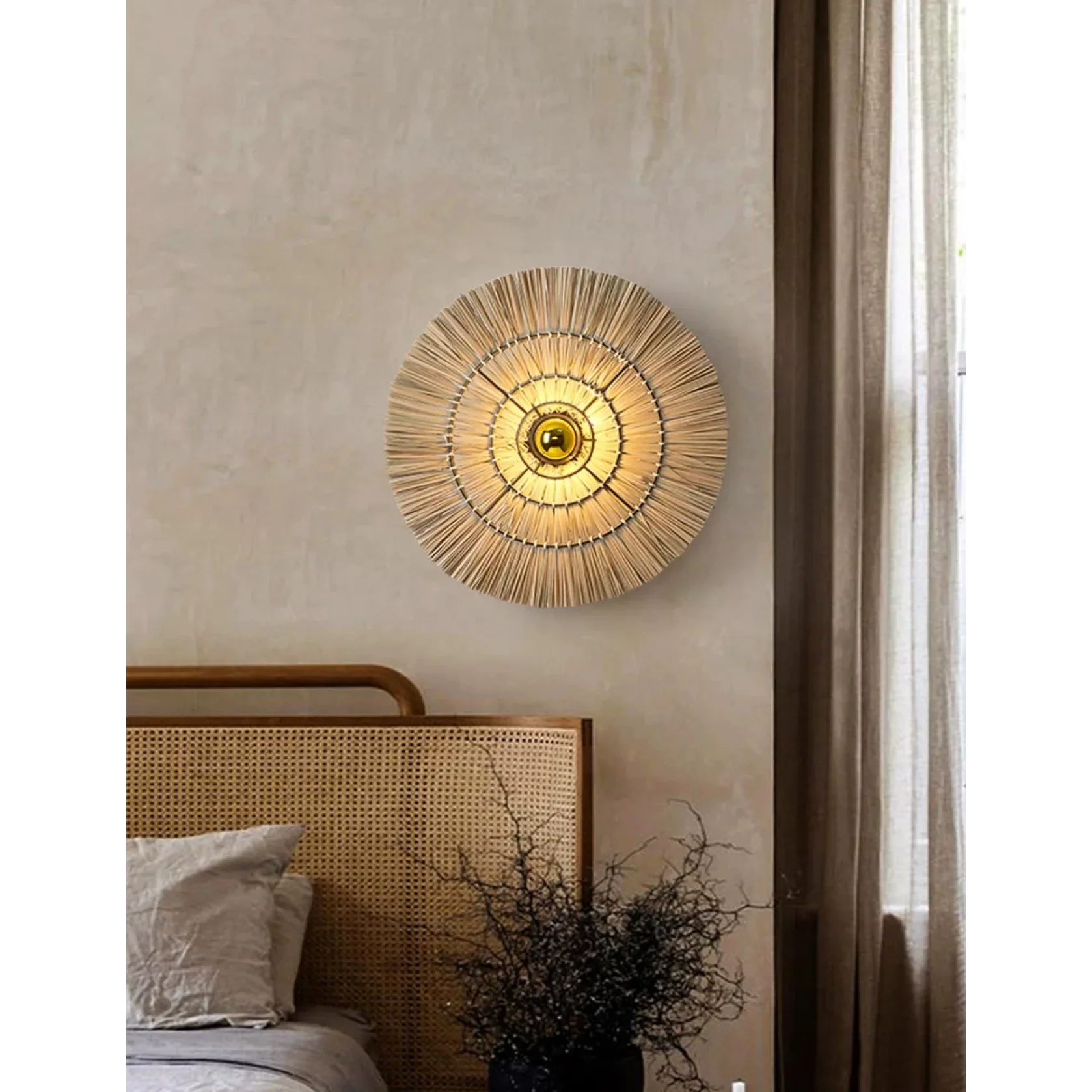 Wall Lamp Rattan 15.7 in 23.6 in 31.5 in Brown Bedroom Living Room Decorative Lighting Fixture Boho Natural Woven | Thomler