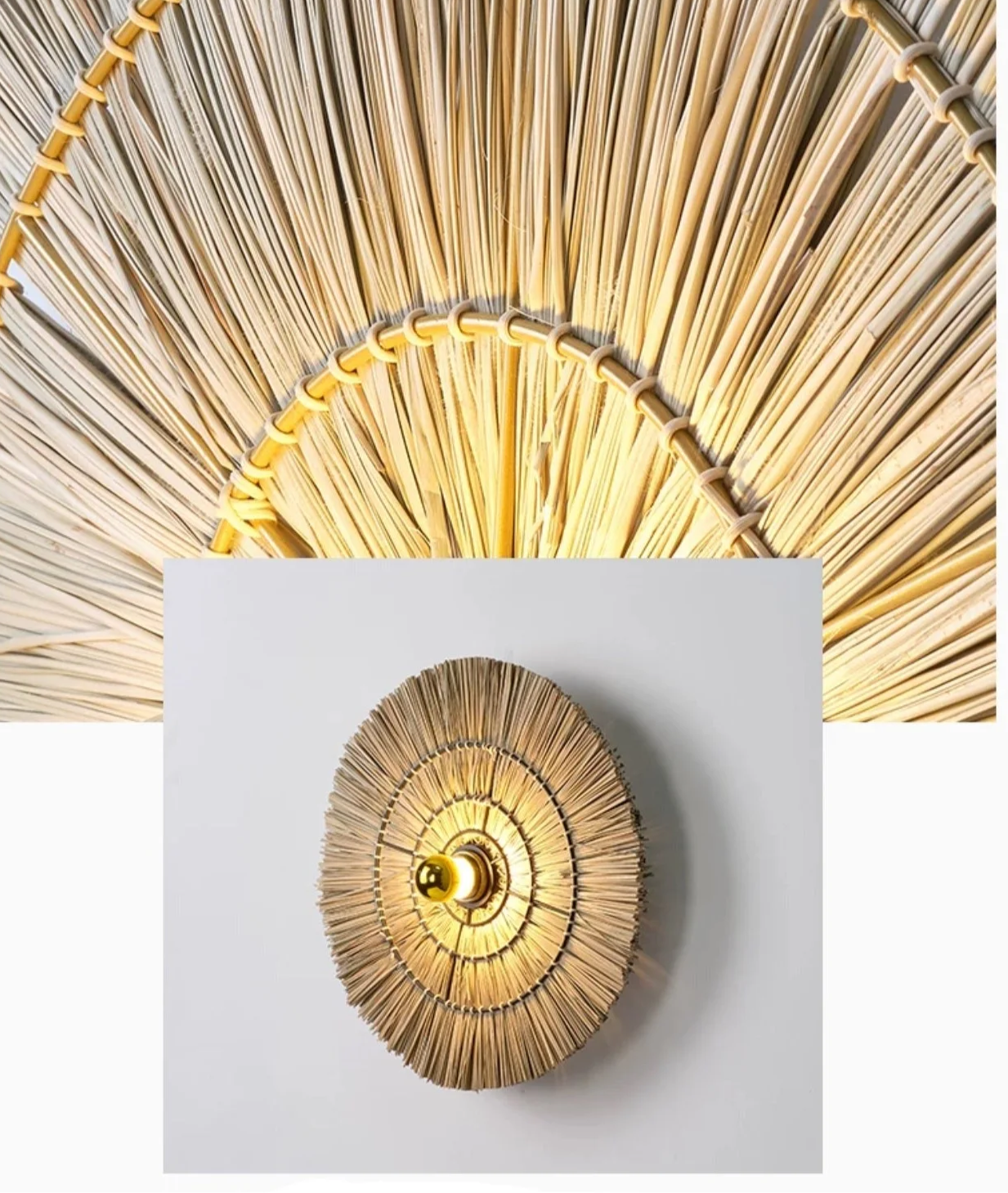 Wall Lamp Rattan 15.7 in 23.6 in 31.5 in Brown Bedroom Living Room Decorative Lighting Fixture Boho Natural Woven | Thomler