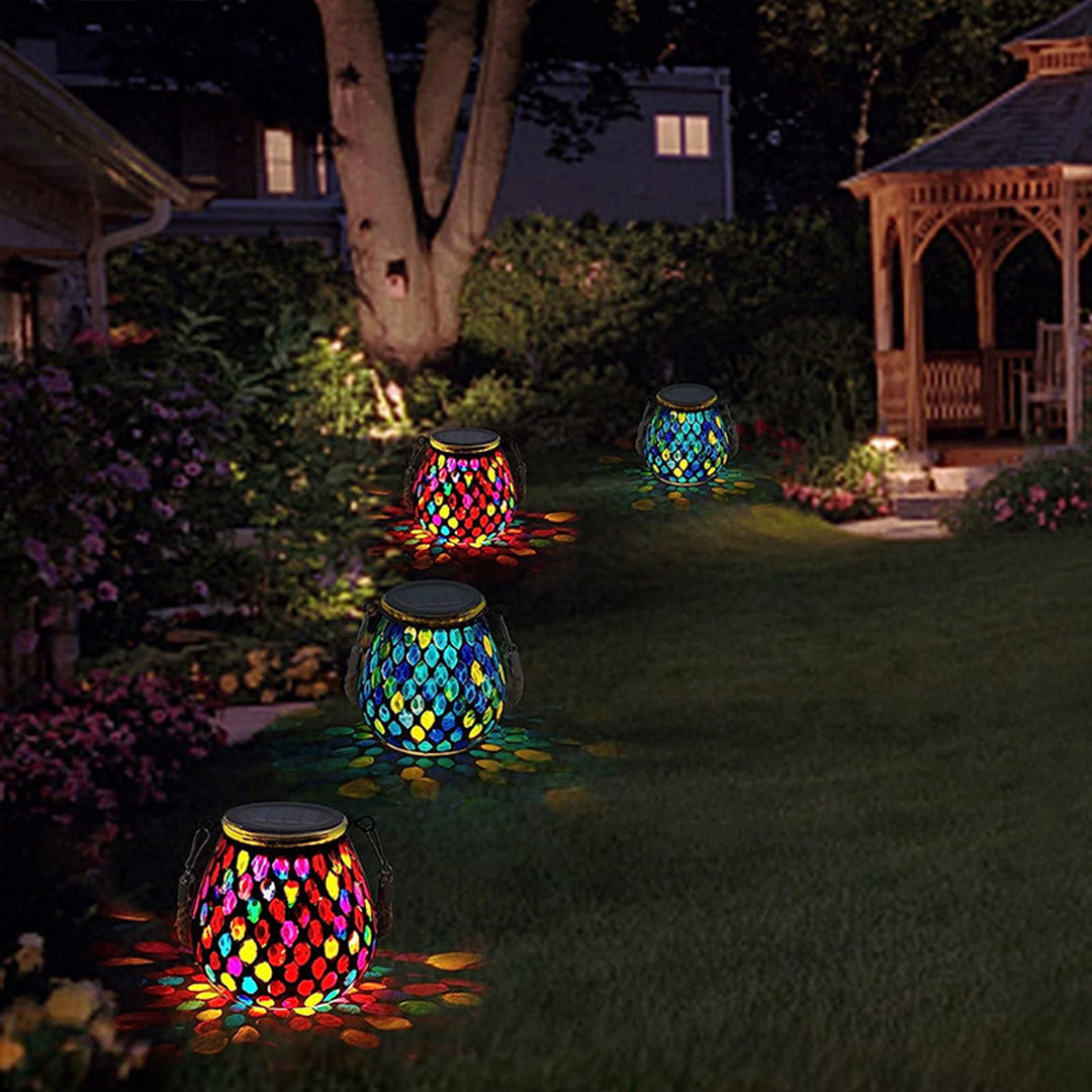Solar Stained Glass Outdoor Lantern — Handcrafted Mosaic Garden Light with Auto Dusk-to-Dawn | Thomler