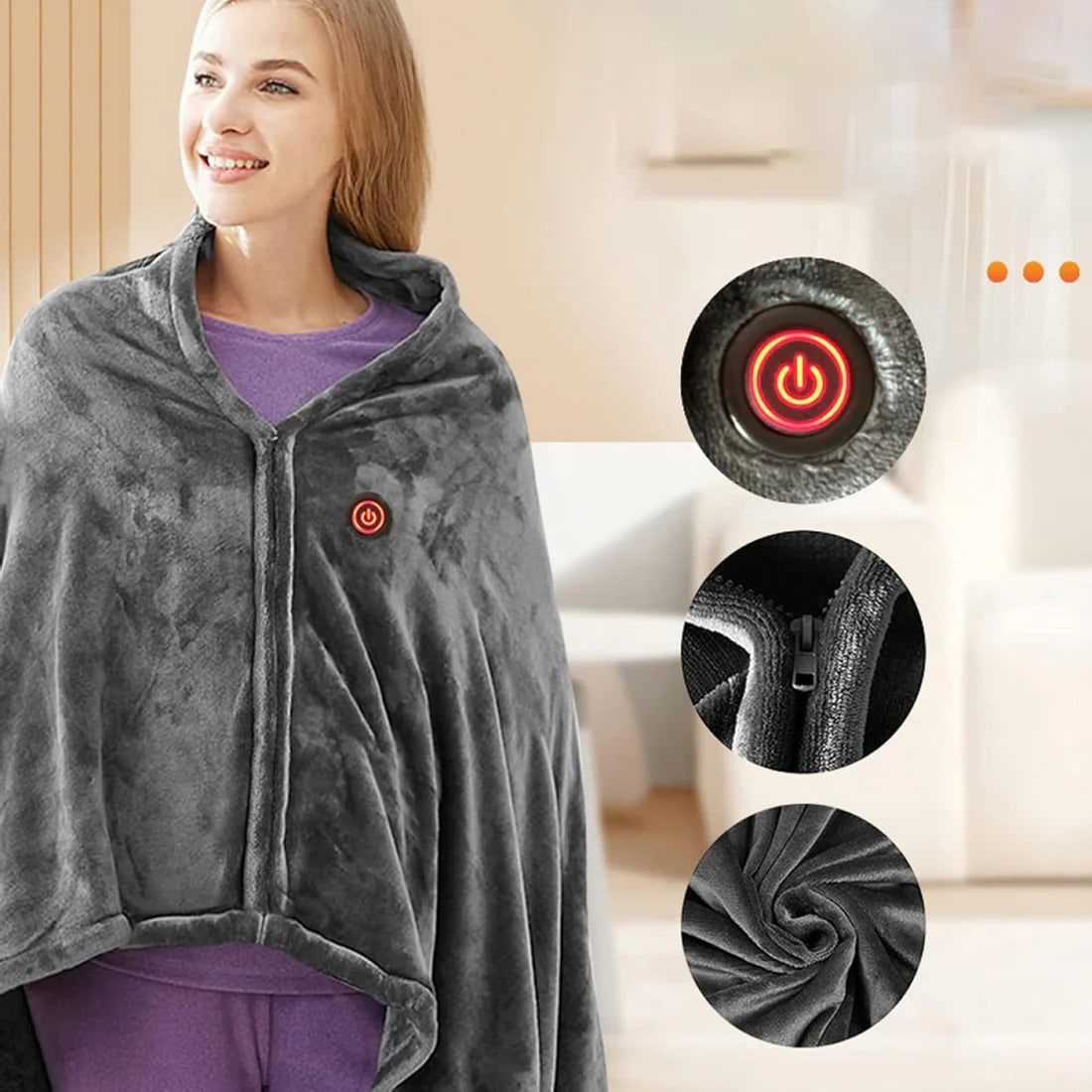USB Heated Shoulder Cape with Zipper Closure & 3 Heat Settings | Thomler