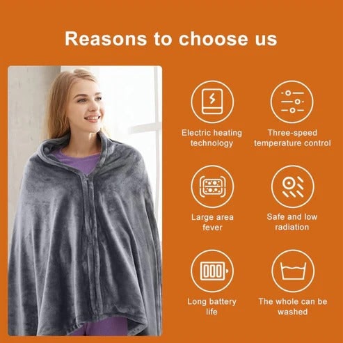 USB Heated Shoulder Cape with Zipper Closure & 3 Heat Settings | Thomler