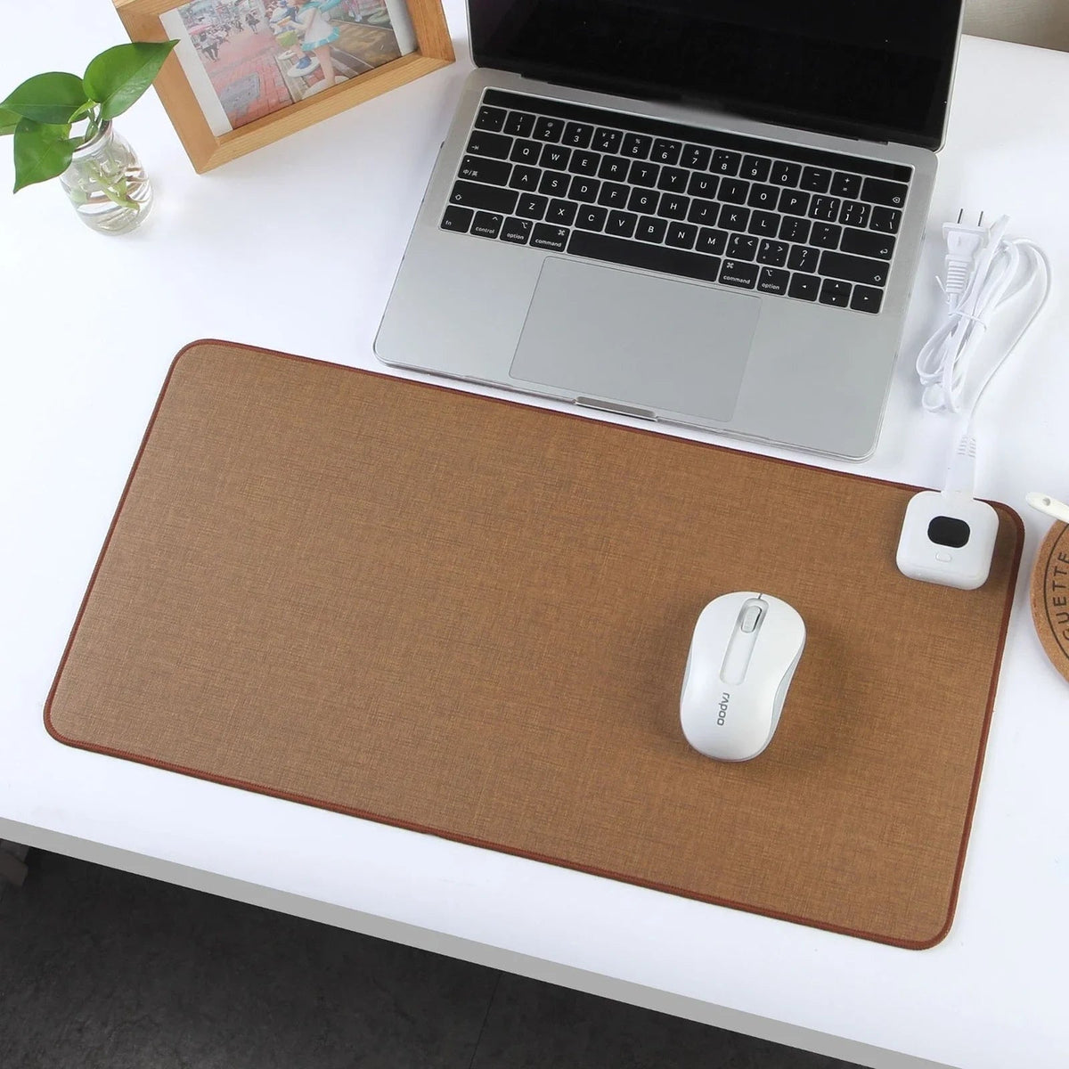 Warming Desk Mat with Thermostat Control & Quilted Linen-Look Surface for Home Office & Workspace | Thomler