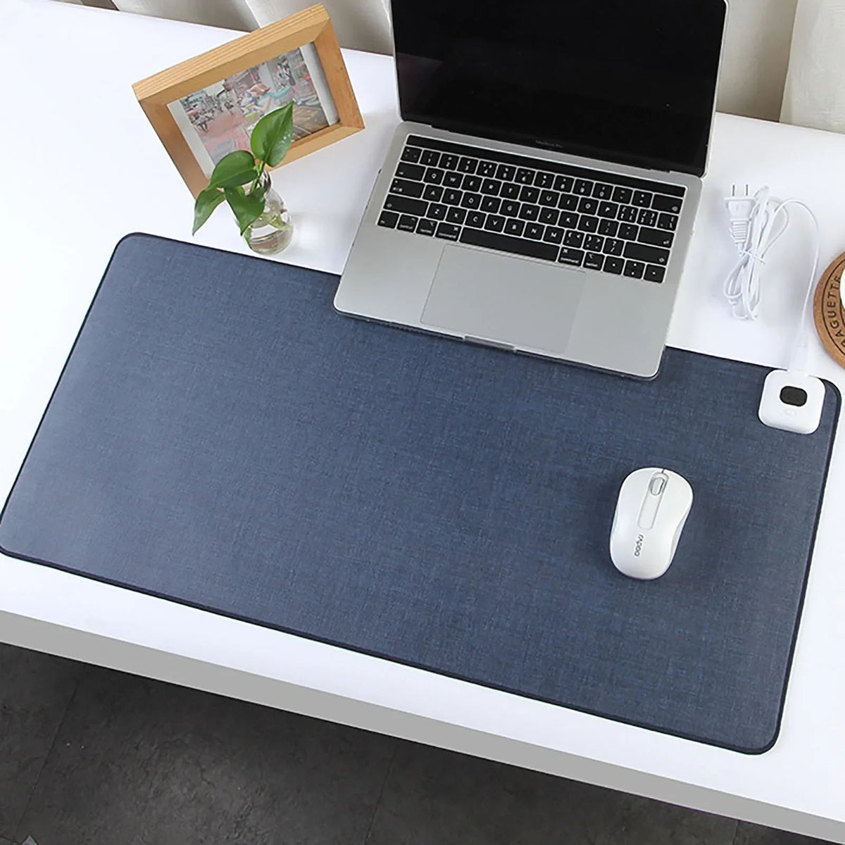 Warming Desk Mat with Thermostat Control & Quilted Linen-Look Surface for Home Office & Workspace | Thomler