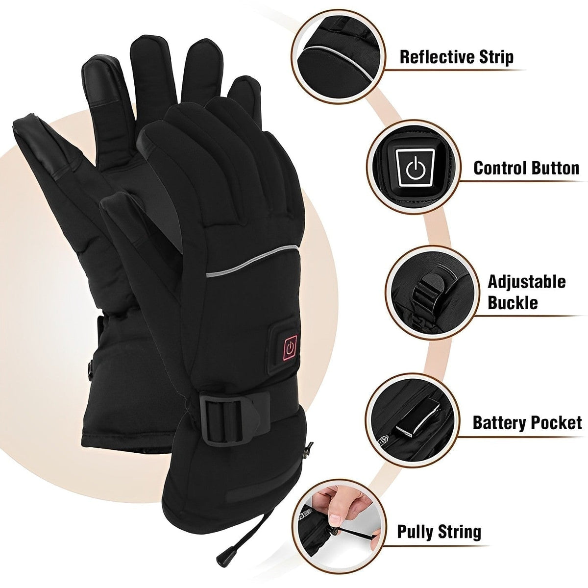 Battery-Powered Heat Gloves with 8-Hour Runtime & Waterproof Touchscreen Fingertips for Winter Outdoor Work, Skiing, Snowboarding & Cold | Thomler