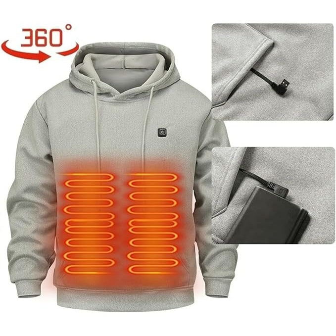 USB-Powered Heated Hoodie with Full Zip, Drawstring Hood & Adjustable Heat Zones for Winter Warmth | Thomler
