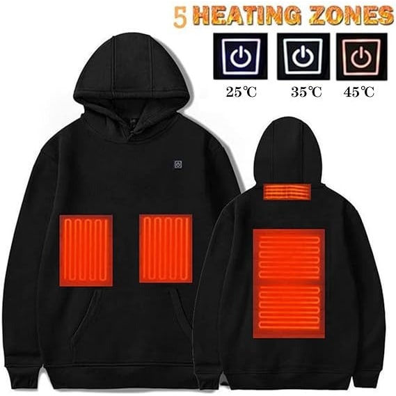 USB-Powered Heated Hoodie with Full Zip, Drawstring Hood & Adjustable Heat Zones for Winter Warmth | Thomler