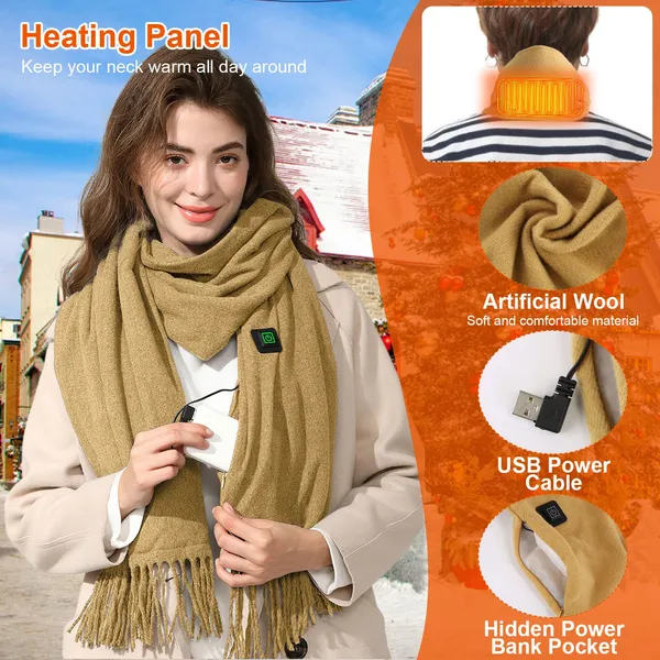 USB Heated Neck Scarf – Adjustable Temperature Fleece Winter Wrap for Men & Women | Thomler