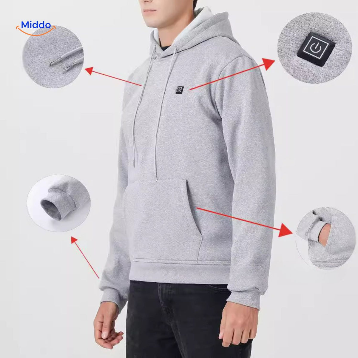 USB Heated Hoodie – Adjustable Warmth Control, Machine Washable, Soft Fleece Pullover for Cold Weather | Thomler