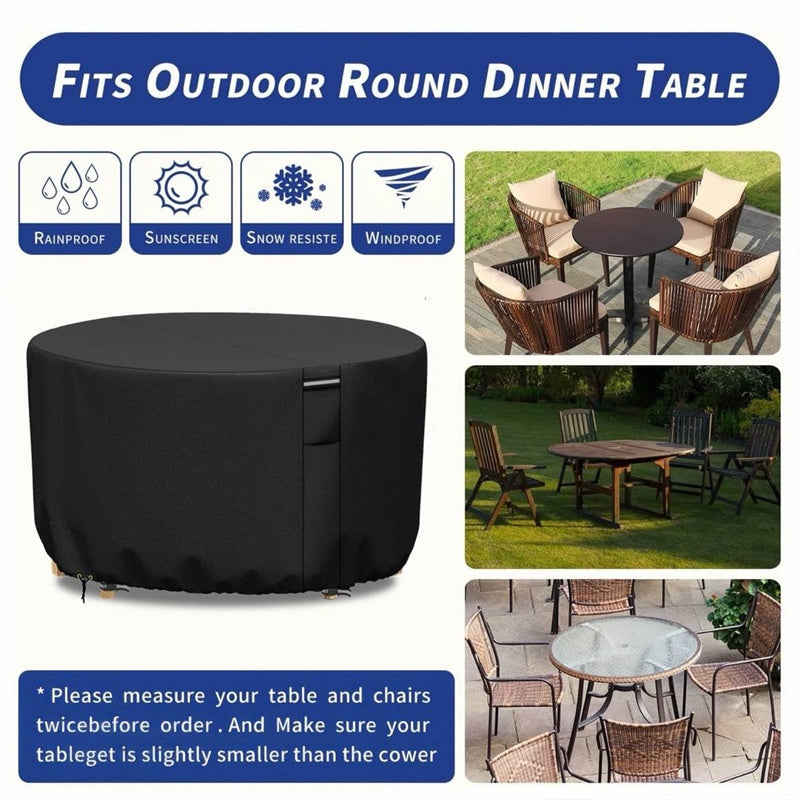 Weatherproof Circular Patio Table Cover with Ventilation – 600D Oxford Fabric, Adjustable Drawstring, UV-Resistant Protection for Round | Thomler