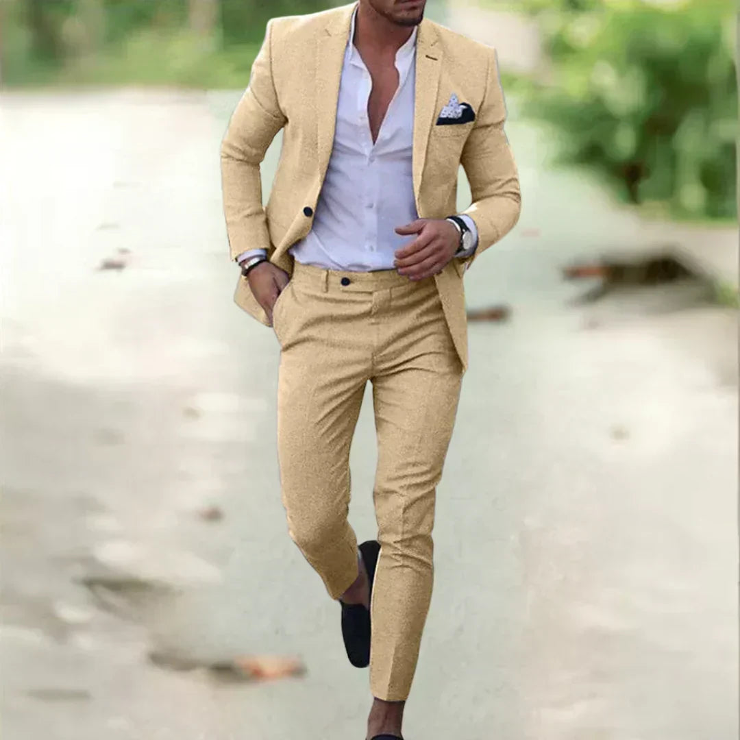 Men's 2-Piece Linen Cotton Suit Set Slim Fit Breathable Single-Breasted Jacket Pants for Summer Weddings Business Casual Outdoor Events | Thomler