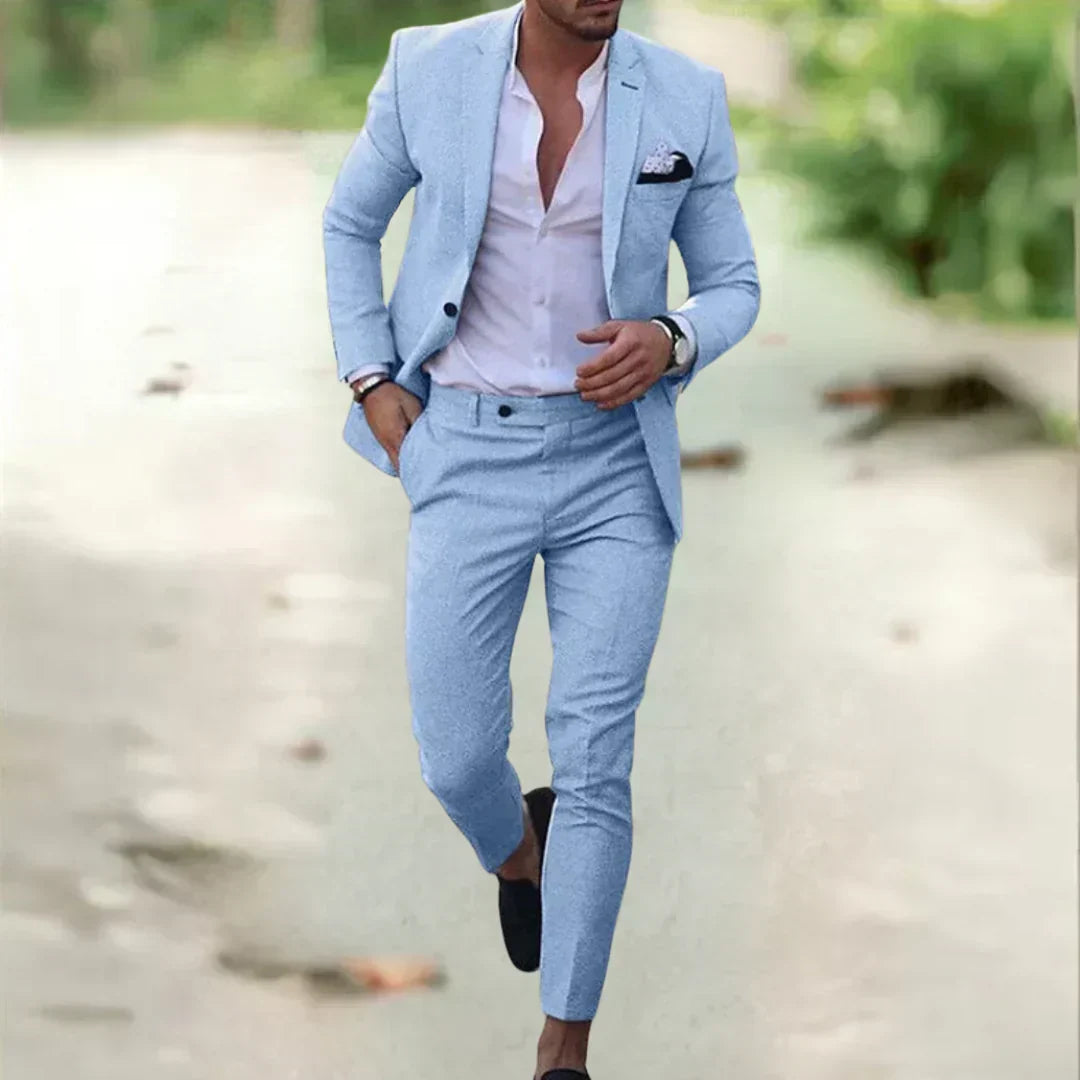 Men's 2-Piece Linen Cotton Suit Set Slim Fit Breathable Single-Breasted Jacket Pants for Summer Weddings Business Casual Outdoor Events | Thomler