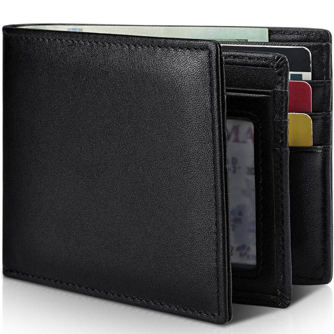 Genuine Leather RFID-Blocking Bifold Wallet for Men – Slim Card Holder with ID Window & Cash Compartment | Thomler