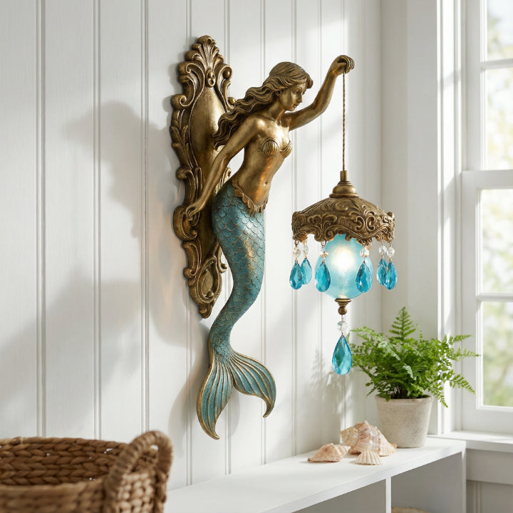 Wall Lamp Resin 20.0 cm Mermaid Indoor Bedroom Hallway Reading Nook Decorative Glass Shade Crystal Pendant Accent Light | Thomler