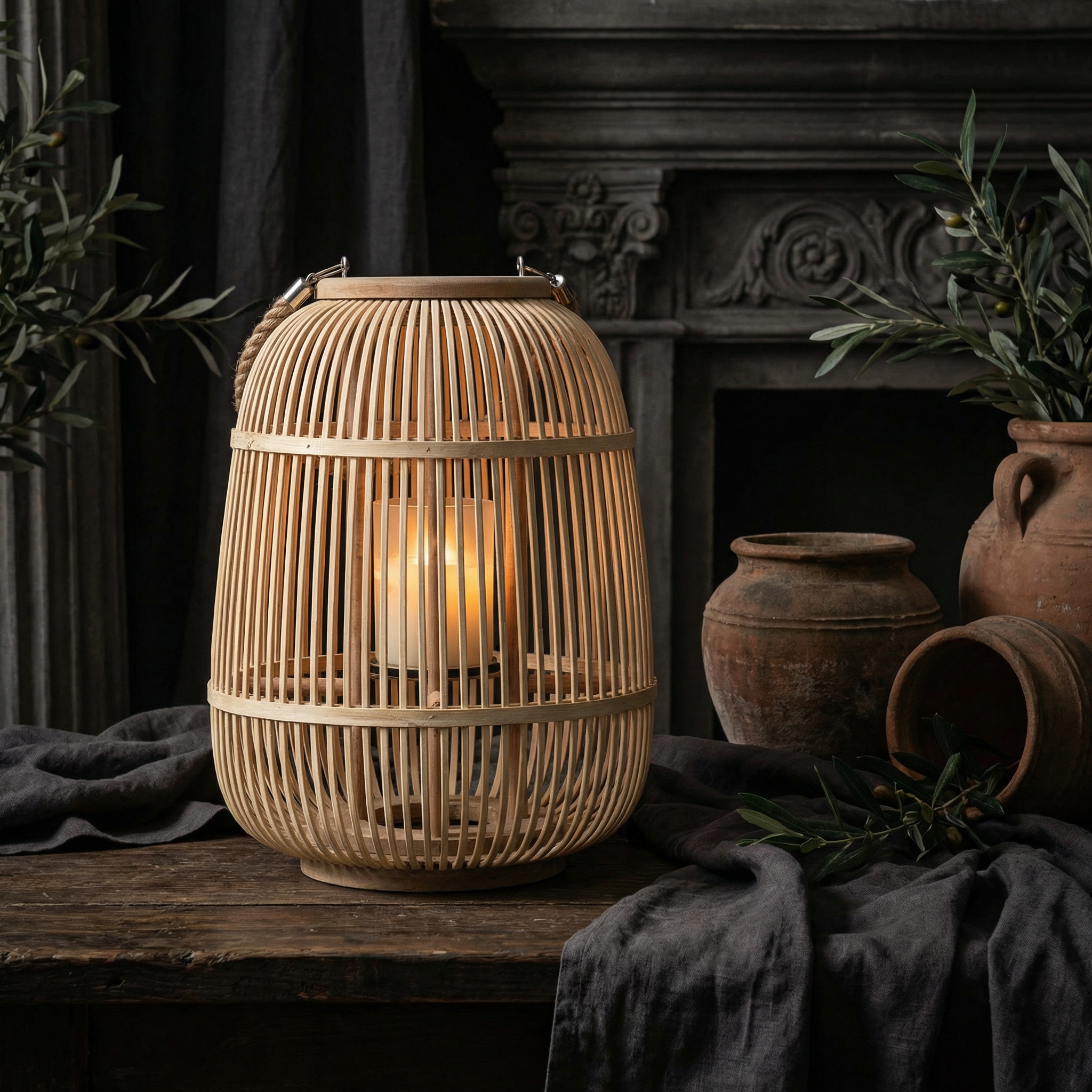 Lantern Rattan Flameless Candle Battery Powered Outdoor Patio Garden Decorative Ambient Lighting Rustic Hanging Tabletop | Thomler