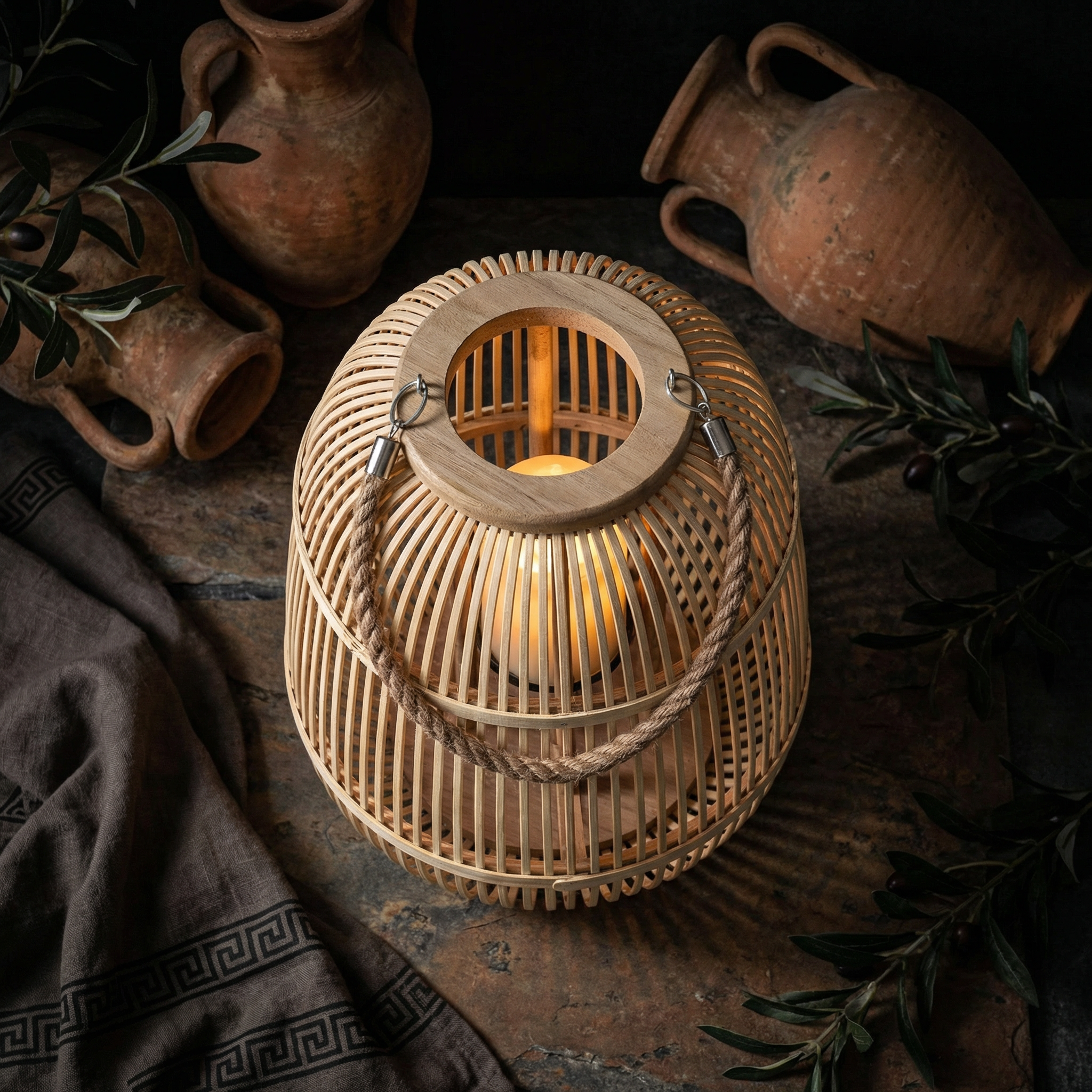 Lantern Rattan Flameless Candle Battery Powered Outdoor Patio Garden Decorative Ambient Lighting Rustic Hanging Tabletop | Thomler