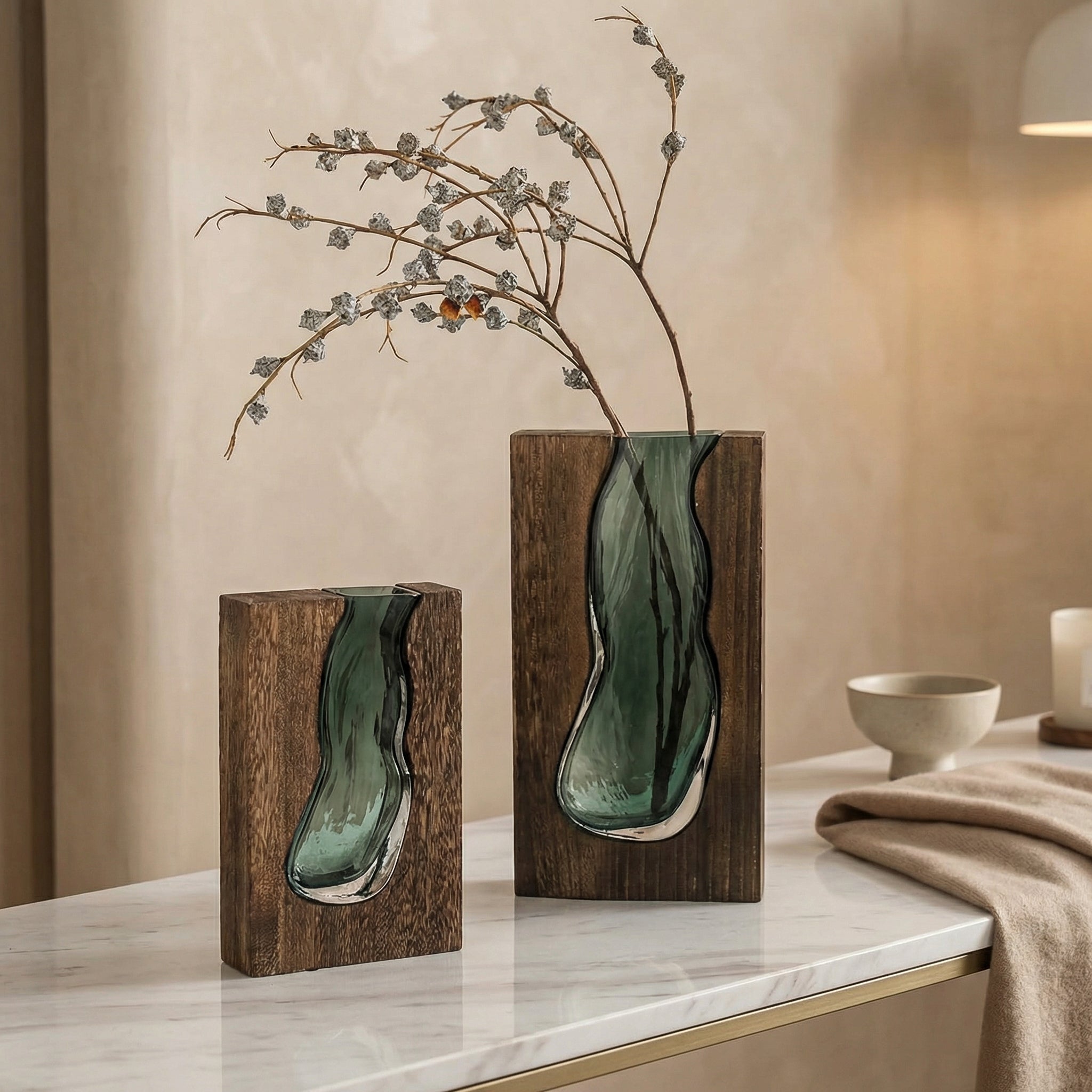 Table Vase Glass Live Edge 12 in Rustic Home Decor Centerpiece Decorative Accent | Thomler