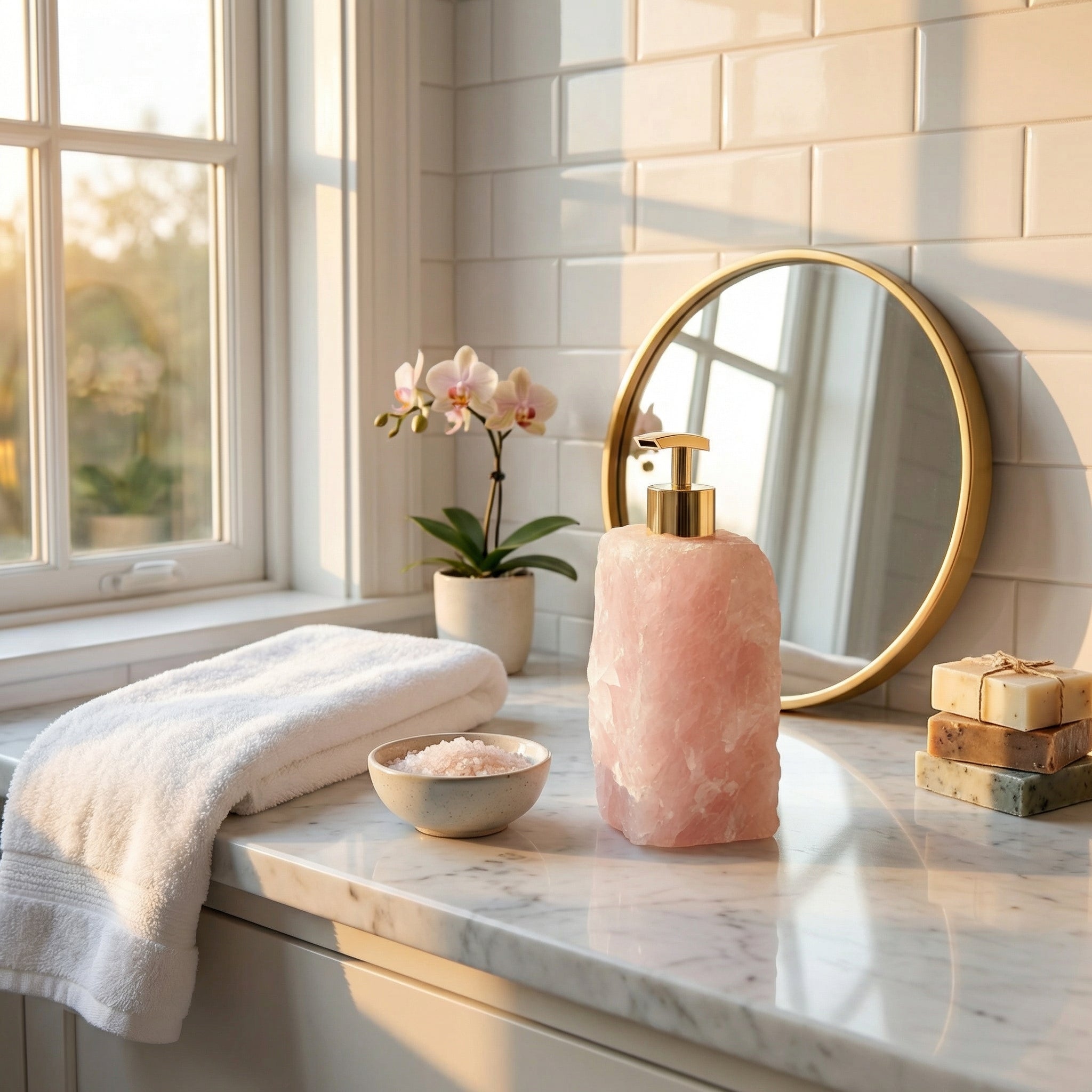 Soap Dispenser Natural Crystal 6 in Handcrafted Bathroom Vanity Luxury Decor 25-35ml | Thomler