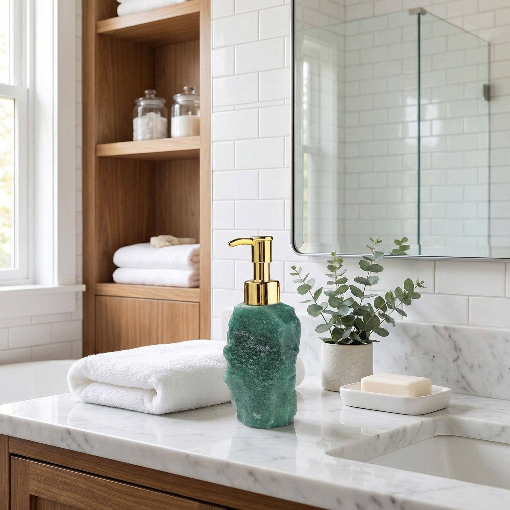 Soap Dispenser Natural Crystal 6 in Handcrafted Bathroom Vanity Luxury Decor 25-35ml | Thomler