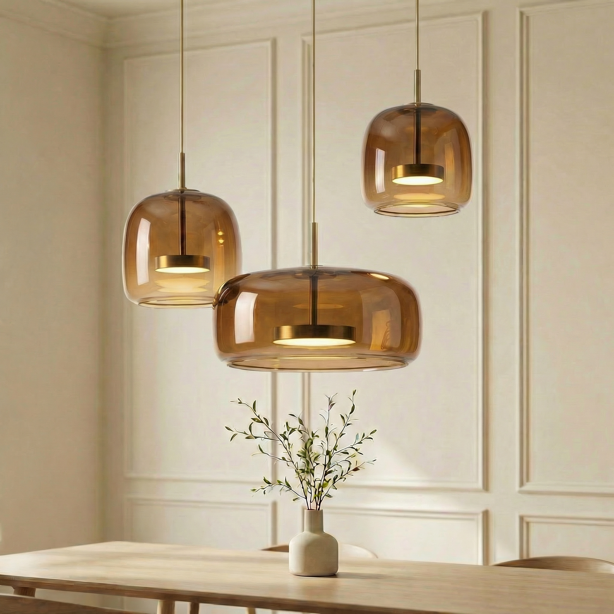 Glass Globe Hanging Fixture Adjustable Ceiling Light for Kitchen Island Dining Room Living Space | Amber Clear Gray in 6 10 or 14 Inch Diame | Thomler